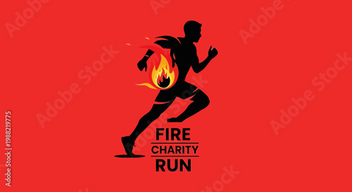Fiery Charity Run Illustration Depicting Athlete Silhouette with Burning Body and Red Background