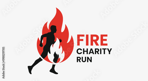 Fiery Charity Run Illustration Featuring Silhouette Runner Inside Flaming Background Design