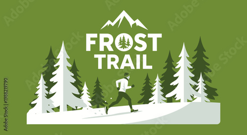 Frost Trail Runner in Snowy Forest: Vector Illustration For Outdoor Adventure