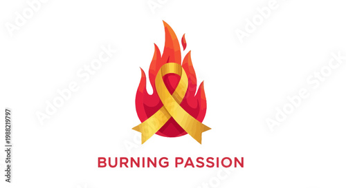 Fiery Emblem Depicting Golden Ribbon Symbolic of Ardent Tenacity and Intense Dedication
