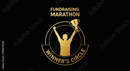 Fundraising Marathon: Winner's Circle Concept with Award and Person Silhouette on Black Background