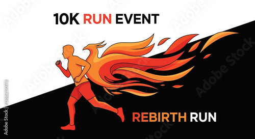 Fiery Phoenix Runner Embodying Rebirth Theme: An Illustration For 10K Run Event