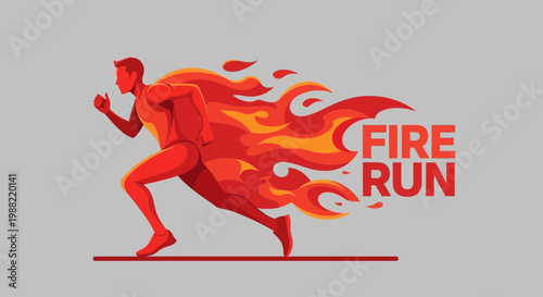 Fiery Runner Sprinting With Flames and the Words Fire Run Design Art Illustration