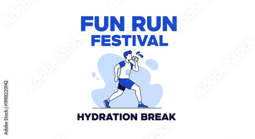 Fun Run Festival Announcement Depicting a Runner Enjoying Hydration Break During a Race