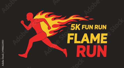 Fiery Runner Illustration for Fun Run Event on Black Background and 5k Race Announcement