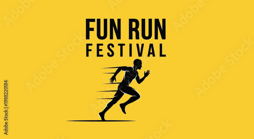 Fun Run Festival Announcement Depicting a Runner on a Yellow Field with Bold Text