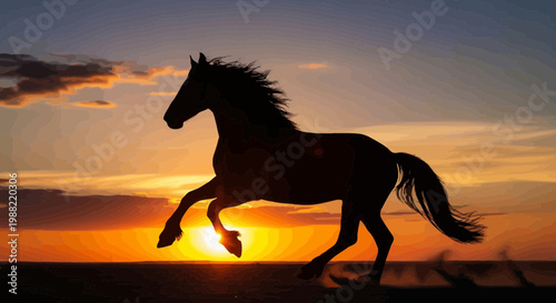 Fiery Sunset Silhouette of Majestic Horse Depicting Freedom, Power, and Beauty