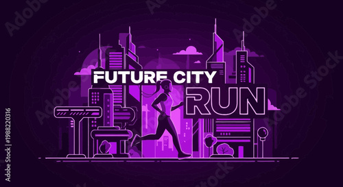 Futuristic Runner in a Neon Metropolis, Active Lifestyle and Urban Fitness Concept Illustration