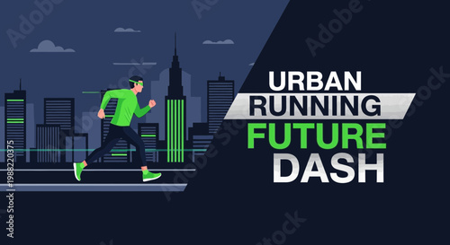 Futuristic Runner in Urban Landscape with Neon Elements Against the Night Sky