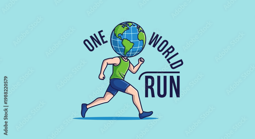 Fototapeta premium Global Running Concept: World Runner Illustration Depicting Earth's Unity and Environmental Goals