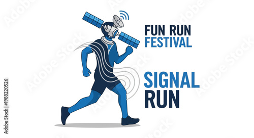 Futuristic Runner With Satellite Headgear Symbolizing Digital Connectivity