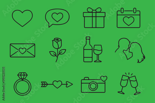 set of gift icons, love icons, party icons silhouette vector.