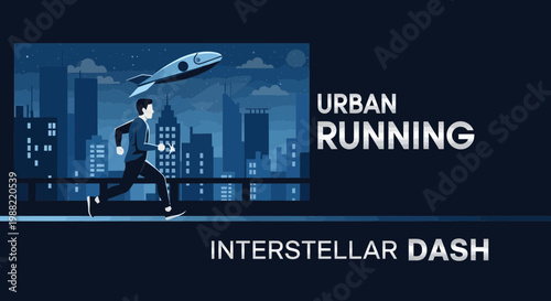 Futuristic Runner with Spaceship: Urban Race Through the Metropolis at Night
