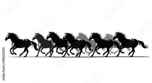 Galloping Horses Silhouette in a Rhythmic and Dynamic Sequence, a Striking Visual