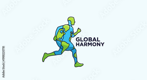 Global Silhouette Running Symbolizing Planetary Interconnectedness And Harmonious Unity