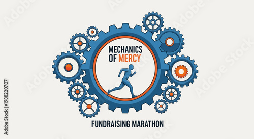 Gear Logo Depicting Mechanics Of Mercy Fundraising Marathon With Runner Silhouette