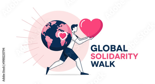 Global Solidarity Walk Carrying The Earth And A Heart Representing Unity