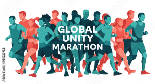 Global Unity Marathon: A Diverse Group Of People Running Together In A Vibrant Display