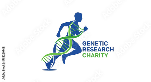 Genetic Research Charity Logo Depicts Running Figure Integrated With DNA Strand Symbol