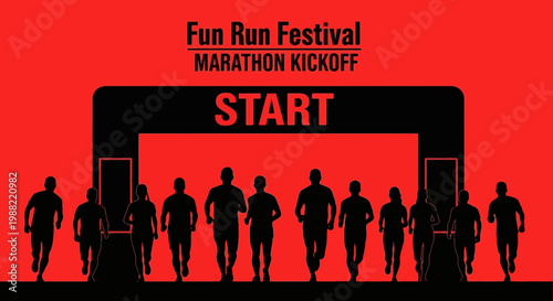 Fun Run Festival Marathon Kickoff People Silhouettes Racing Towards The Start Line