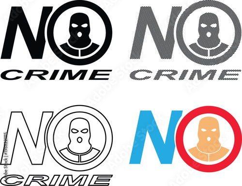 No crime sign with balaclava, anti-crime vector illustration.