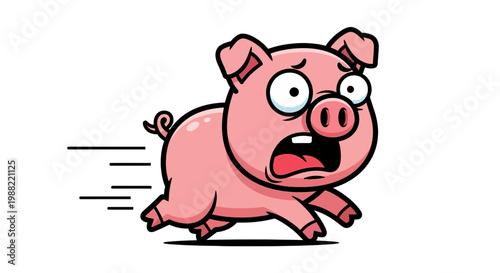 Fleeing Pig Illustration Depicts Panic and Fear in A Whimsical, Cartoon Style Design