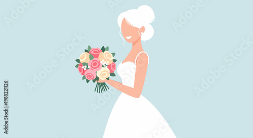 Bride Holding Bouquet of Flowers.