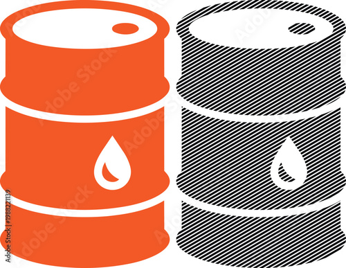 Oil barrel vector icon set with drop symbol isolated on transparent background.