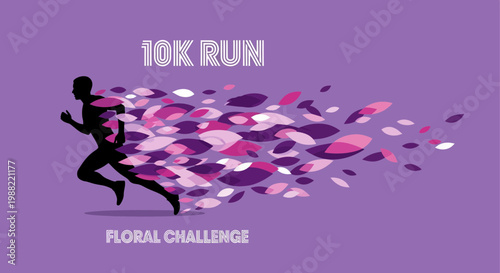 Floral 10K Run Silhouette Illustration for an Energetic and Active Lifestyle Design