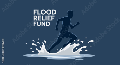 Flood Relief Fund Run Illustration Featuring Silhouette Of Runner In Water For Charity or Aid