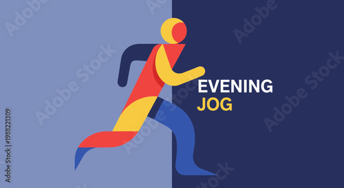 Geometric Runner Depicting an Evening Jog, Sport and Fitness, Simple Vector Design