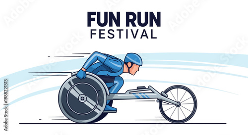 Fun Run Festival: Vector Illustration Of Athlete In Wheelchair Competition Sport Event