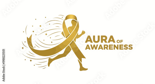 Gold Ribbon Runner Symbolizing Aura Awareness For Supporting Causes and Charity Events