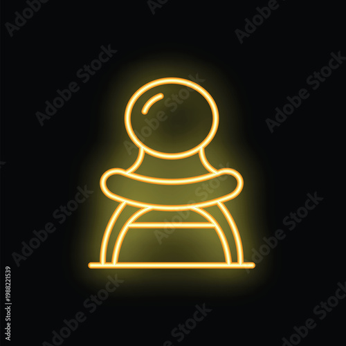 Minimalist vector illustration of a chess pawn glowing on a black background