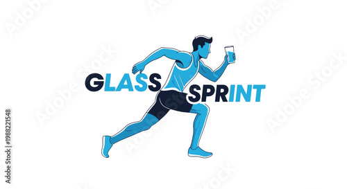 Glass Sprint Illustration Depicting Healthy Lifestyle Choices and Hydration Focus Concept