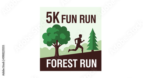 Forest 5K Fun Run Emblem: An Energetic Illustration for Outdoor Fitness and Health