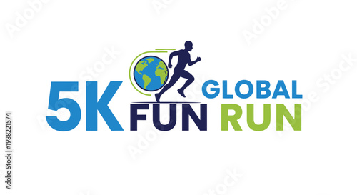 Global 5k Fun Run Event Logo Depicting Athlete and Globe for Universal Participation