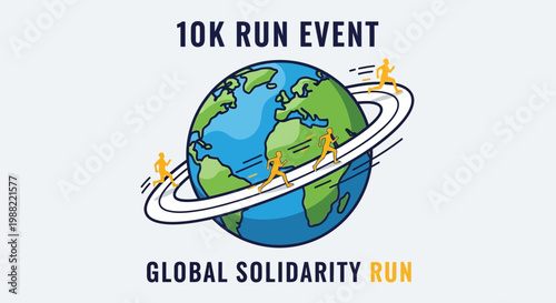Global 10K Run Event Illustrating Planet Earth and Promoting Worldwide Solidarity