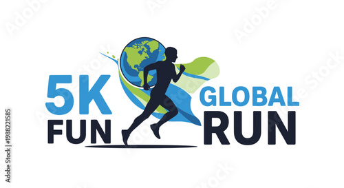 Global 5K Run Event Silhouette Illustrating Worldwide Participation and Fitness Celebration