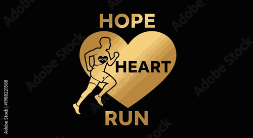 Gold Runner With Hope And Heart Symbol for Health, Fitness, and Wellbeing Concept