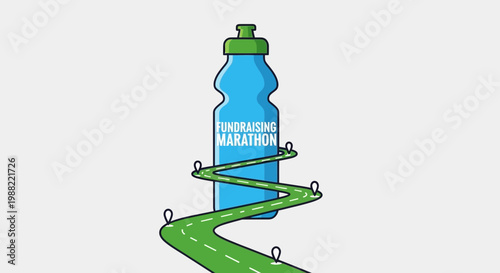 Fundraising Marathon Concept With A Water Bottle And Green Pathway Illustration