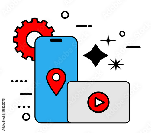 Smartphone app development and multimedia marketing concept  flat vector illustration
