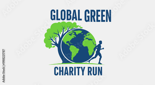 Global Charity Run Logo Depicting Earth And Runner Promoting Environmental Awareness Activities