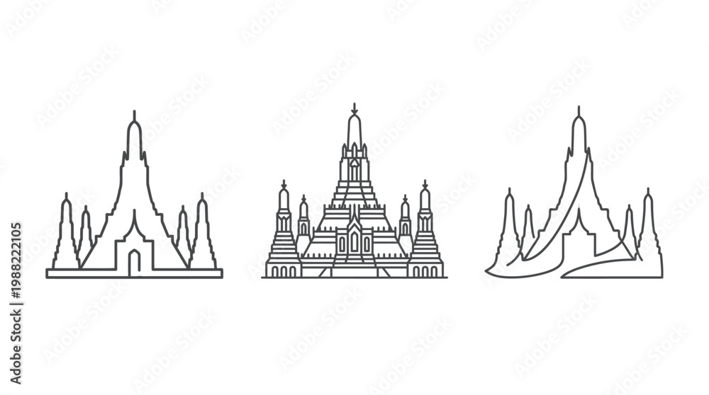 Naklejka premium Minimalist Line Art of Wat Arun Temple Bangkok