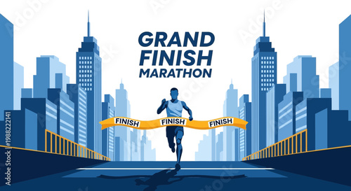 Grand Finish: Marathon Runner Crossing The Finish Line In a Modern Cityscape