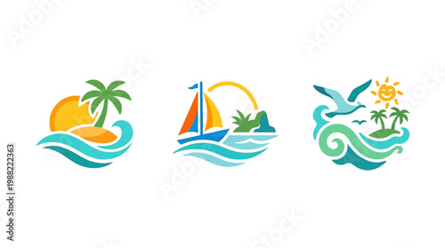 Summer Beach and Sea Icons Set