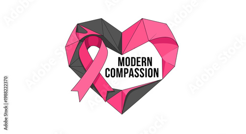 Graphic Design Illustrating Modern Compassion, Supporting Awareness and Solidarity, Pink Ribbon