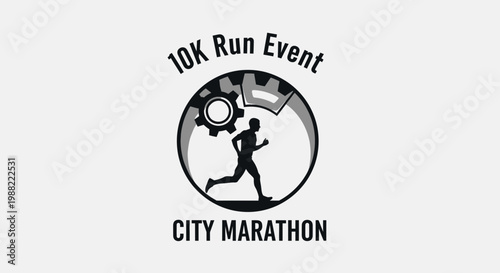 Graphic Illustration Depicting a 10K Run Event City Marathon Logo In Monochrome Style