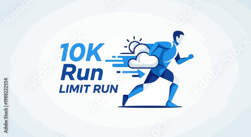 Graphic Illustration Depicting a 10K Run with a Runner and Creative Design Elements in Blue