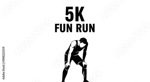 Graphic Illustration Depicting a 5K Fun Run Event and Exhausted Participant